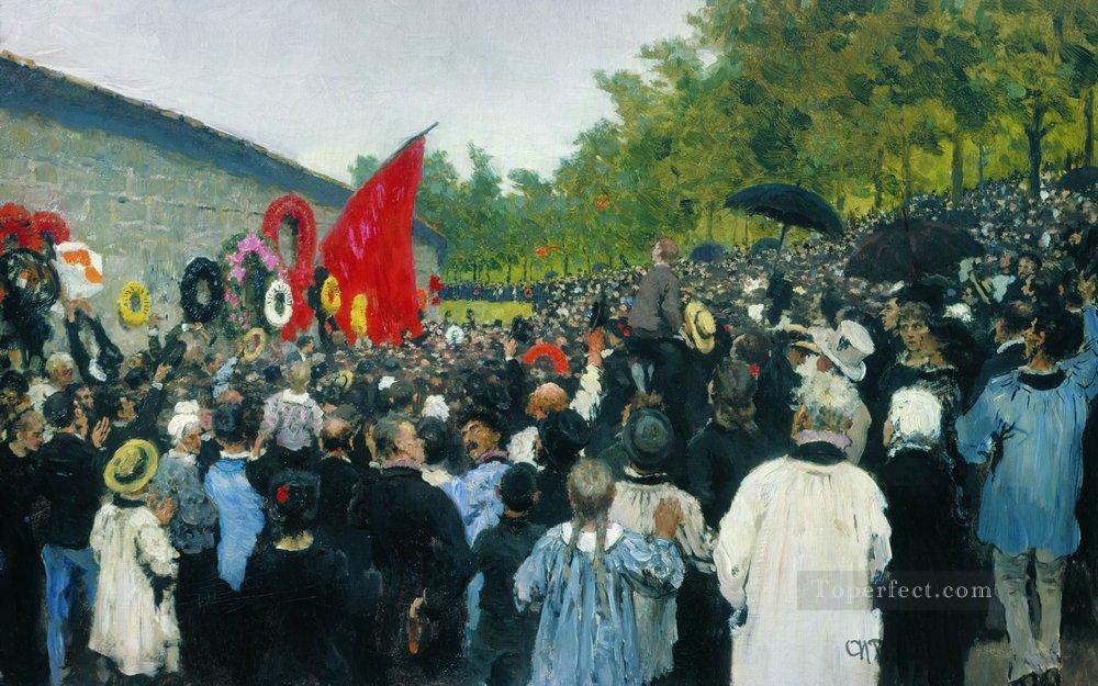 the annual memorial meeting near the wall of the communards in the cemetery of pere lachaise in 1883 Ilya Repin Oil Paintings